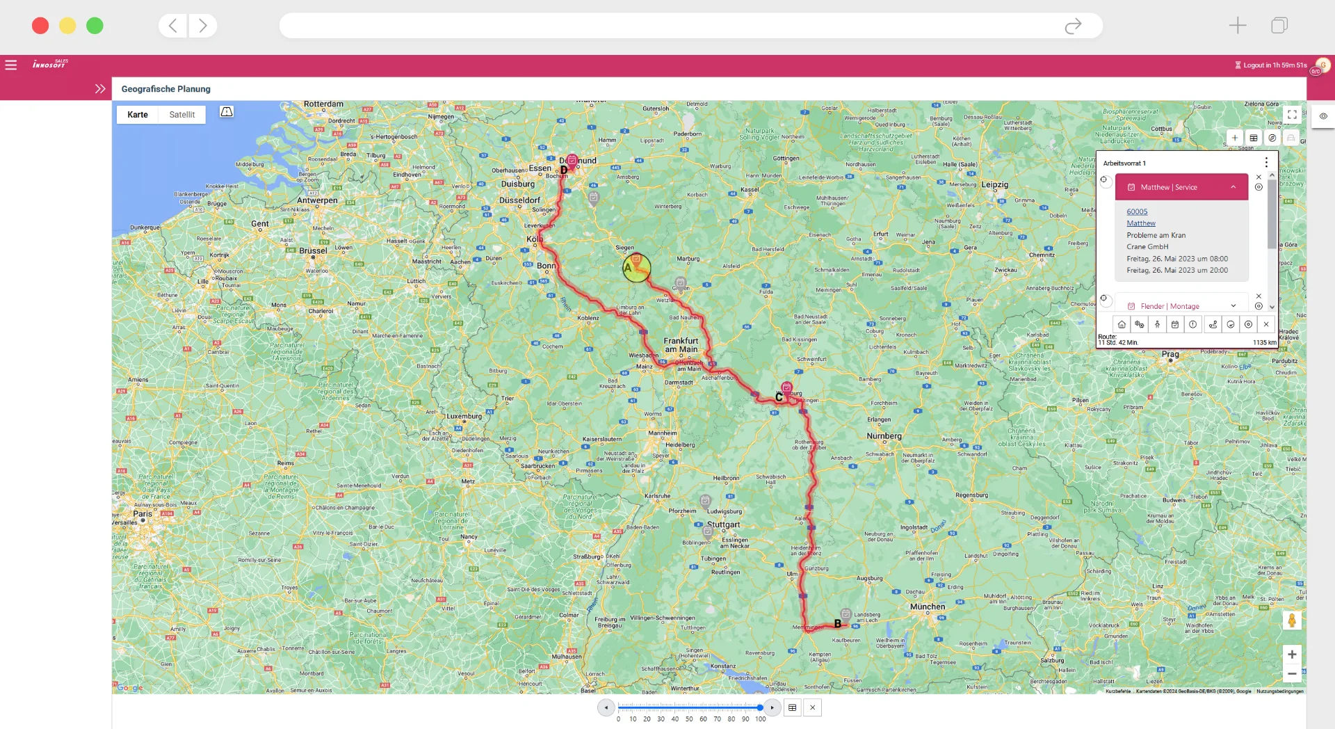 Geografische Einsatzplanung mit Karten- und Routenansicht