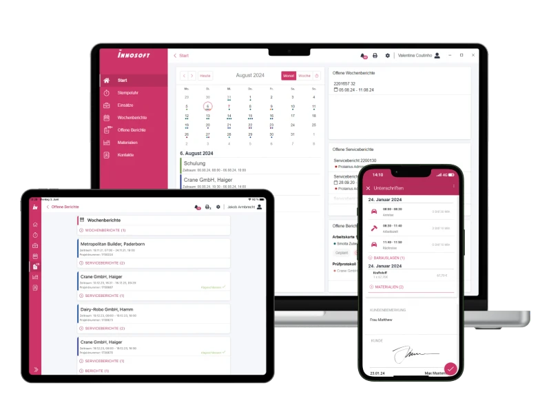 Innosoft Anwendung auf Desktop, Tablet und Smartphone