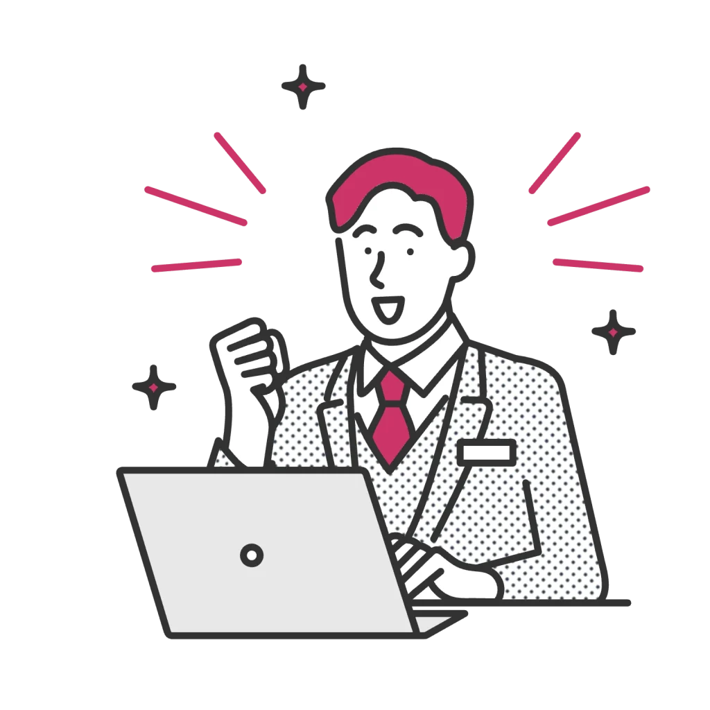 Illustration eines motivierten Mitarbeiters am Laptop